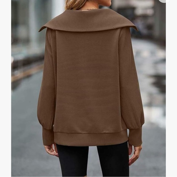 Ribbed quarter zip athletic sweatshirt hoodie scuba pullover - Picture 2 of 3